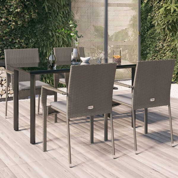 vidaXL Ensemble &agrave; manger de jardin coussins 5 pcs noir et gris