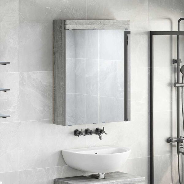 vidaXL Amoire de salle de bain avec miroir TULUM Gris Sonoma