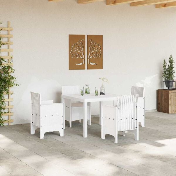 vidaXL Ensemble de salle &agrave; manger pour jardin 5 pcs Blanc Rattan Polt