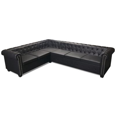 vidaXL Canapé d'angle Chesterfield 6 places Cuir synthétique Noir