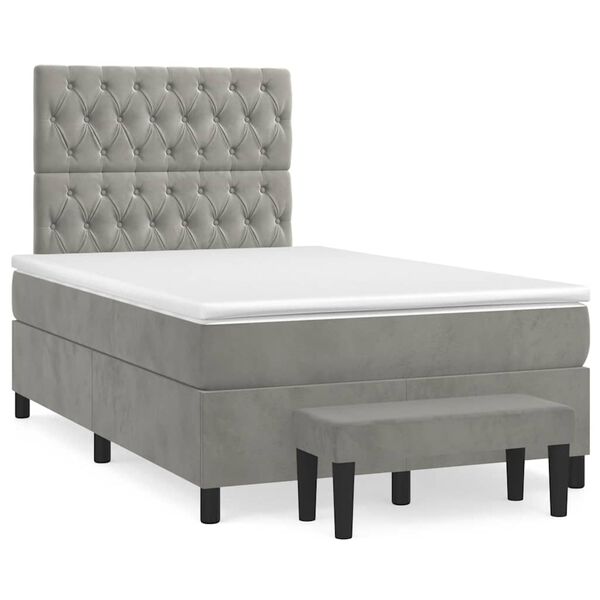 vidaXL Sommier &agrave; lattes de lit et matelas gris clair 120x190cm velours