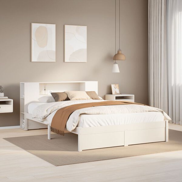 vidaXL Lit biblioth&egrave;que sans matelas blanc 140x190 cm bois pin massif