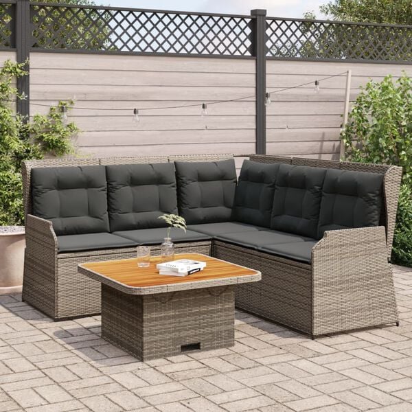 vidaXL Salon de jardin 4 pcs avec coussins Gris R&eacute;sine tress&eacute;e