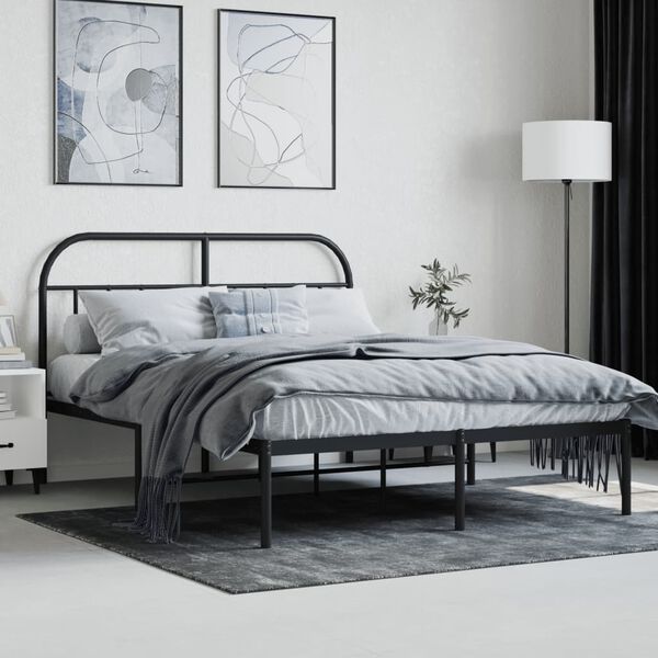 vidaXL Cadre de lit m&eacute;tal sans matelas avec t&ecirc;te de lit noir 140x190cm