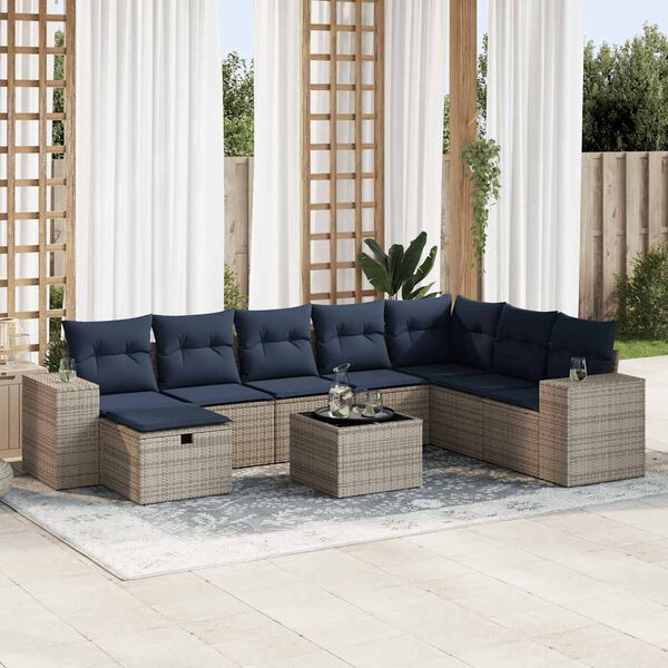 vidaXL Salon de jardin 9 pcs avec coussins gris r&eacute;sine tress&eacute;e