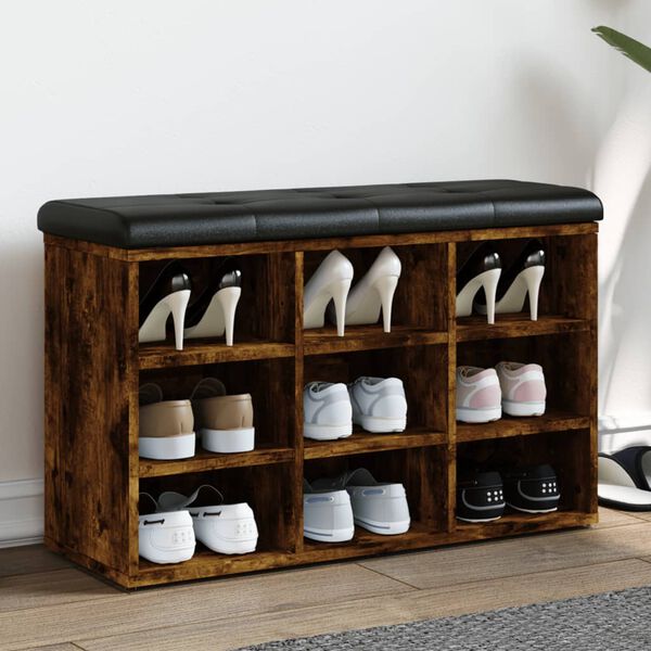 vidaXL Banc &agrave; chaussures ch&ecirc;ne fum&eacute; 82x32x50 cm bois d'ing&eacute;nierie