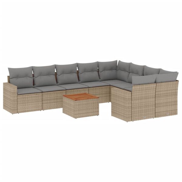 vidaXL Salon de jardin et coussins 10 pcs m&eacute;lange beige r&eacute;sine tress&eacute;e
