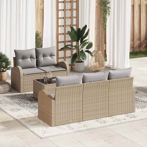 vidaXL Ensemble de canap&eacute; de jardin avec coussin 6 pcs Beige et gris