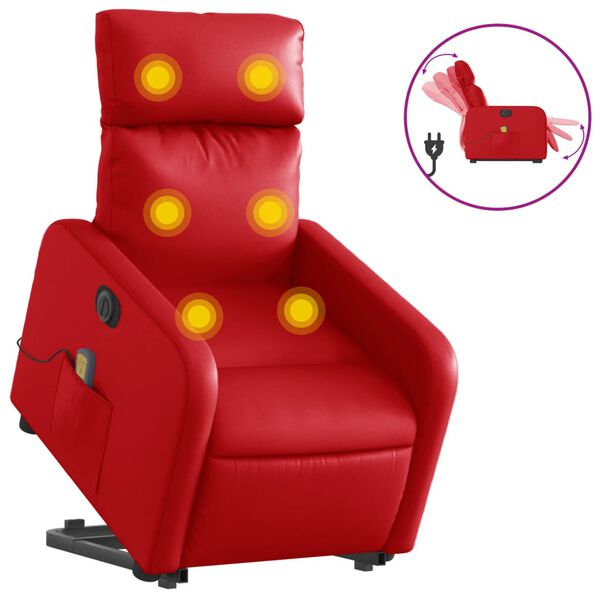 vidaXL Fauteuil inclinable de massage &eacute;lectrique rouge similicuir