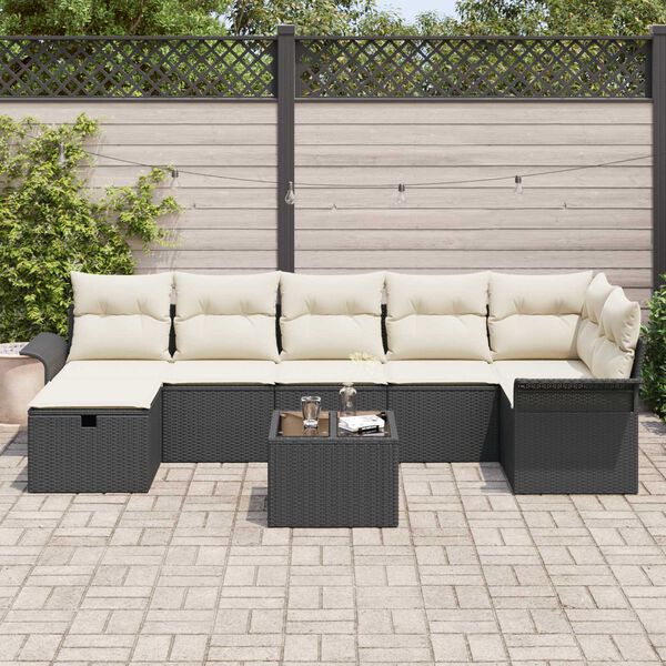 vidaXL Ensemble de canap&eacute; de jardin avec coussin 8 pcs Noir Poly rotin