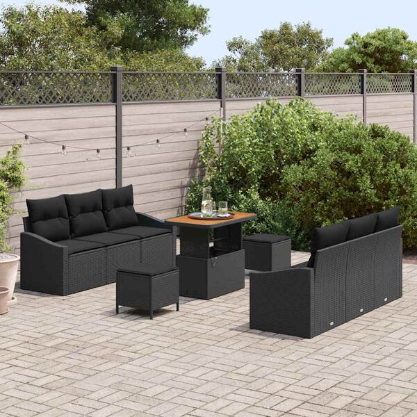 vidaXL Ensemble de canap&eacute; de jardin avec coussin 9 pcs Noir