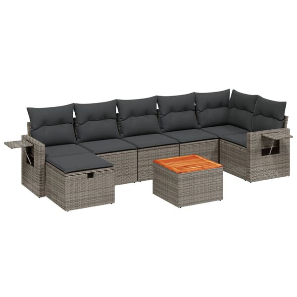 vidaXL Salon de jardin 8 pcs avec coussins gris r&eacute;sine tress&eacute;e