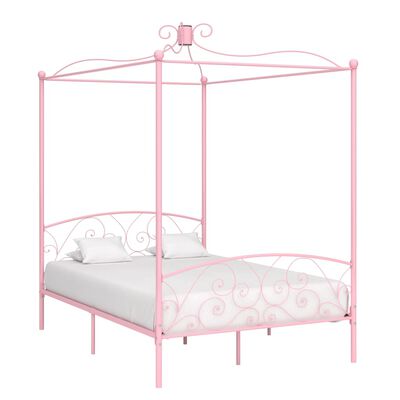 vidaXL Cadre de lit à baldaquin sans matelas rose métal 120x200 cm