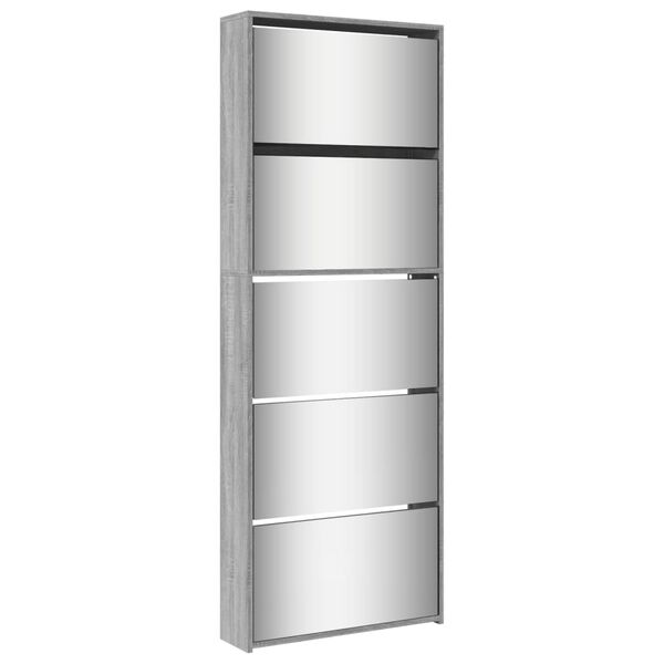 vidaXL Armoire &agrave; chaussures miroir 5 niveaux sonoma gris 63x17x169,5cm
