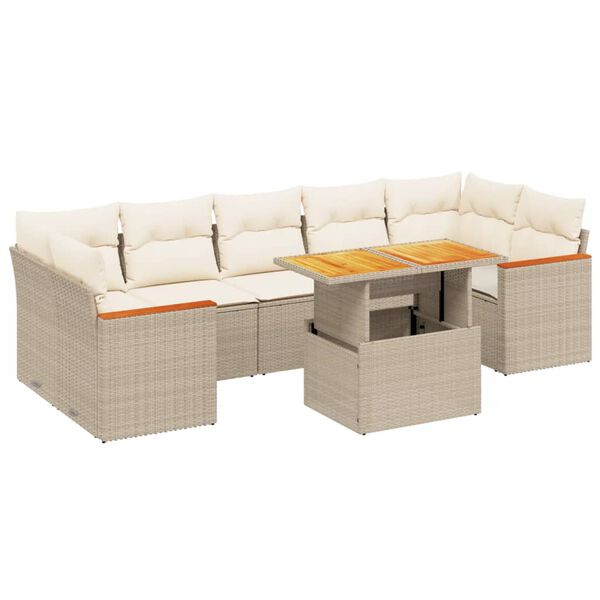 vidaXL Salon de jardin avec coussins 8 pcs beige r&eacute;sine tress&eacute;e