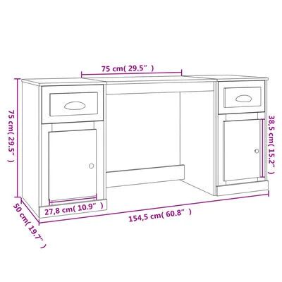 vidaXL Bureau avec armoire blanc brillant bois d'ingénierie