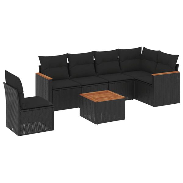 vidaXL Salon de jardin 7 pcs avec coussins noir r&eacute;sine tress&eacute;e