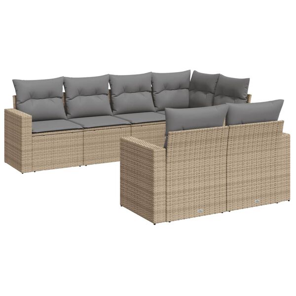 vidaXL Salon de jardin avec coussins 7 pcs beige r&eacute;sine tress&eacute;e