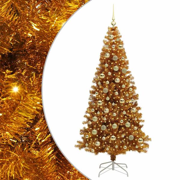 vidaXL Sapin de Noël avec 300 LED avec support Doré 210 cm PET
