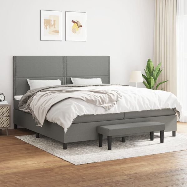 vidaXL Sommier &agrave; lattes de lit avec matelas Gris fonc&eacute; 200x200cm Tissu