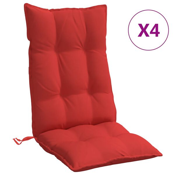 vidaXL Coussins de chaise &agrave; dossier haut lot de 4 rouge tissu oxford