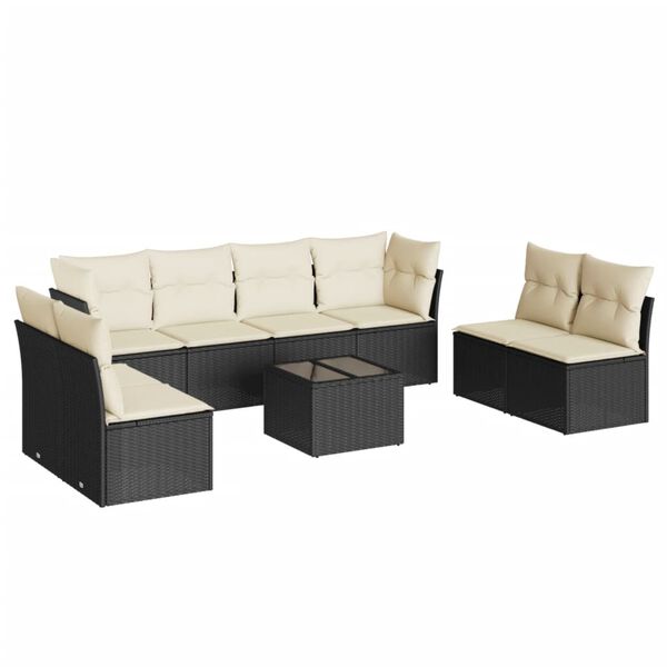 vidaXL Salon de jardin 9 pcs avec coussins noir r&eacute;sine tress&eacute;e