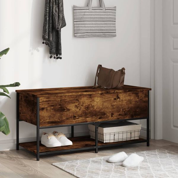 vidaXL Banc de rangement ch&ecirc;ne fum&eacute; 100x42,5x47 cm bois d'ing&eacute;nierie