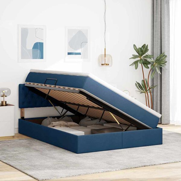 vidaXL Lit avec rangement et matelas avec matelas Bleu 140 x 200 cm