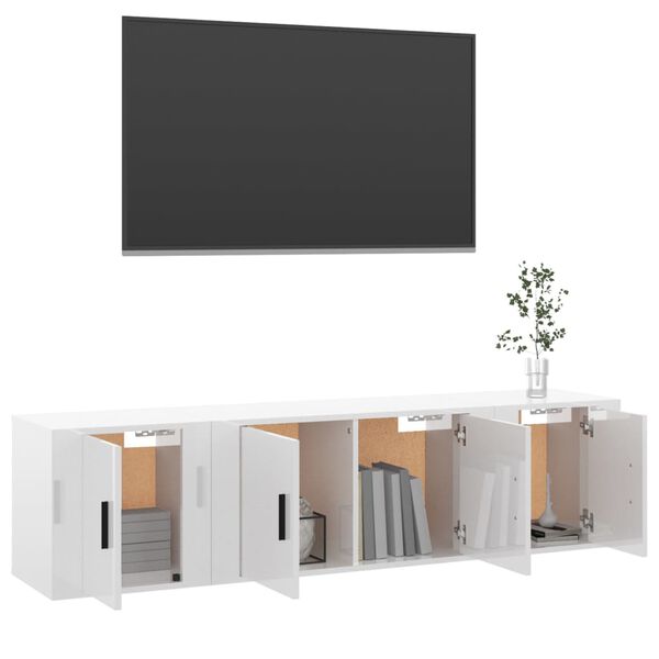 vidaXL Ensemble de meubles TV 3 pcs Blanc brillant Bois d'ing&eacute;nierie