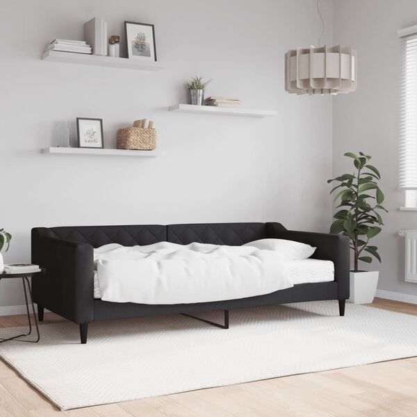 vidaXL Lit de jour avec matelas noir 90x190 cm tissu