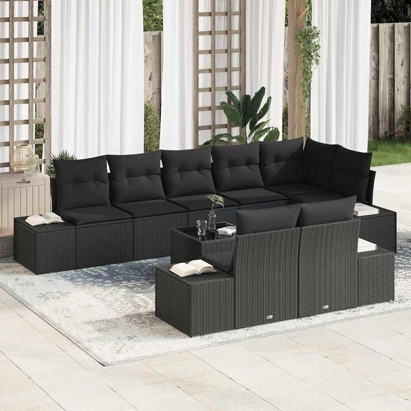 vidaXL Ensemble de canapé de jardin avec stockage Noir Poly rotin