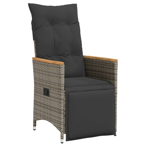 vidaXL Chaise inclinable de jardin avec coussins gris r&eacute;sine tress&eacute;e