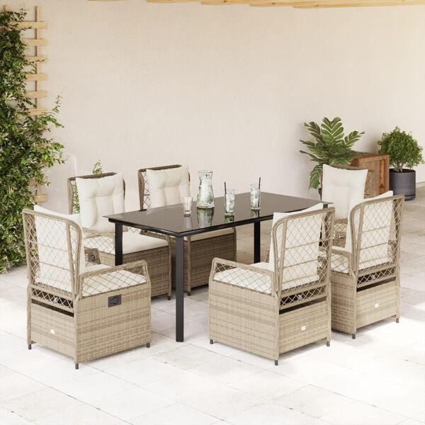 vidaXL Ensemble &agrave; manger de jardin et coussins 7 pcs beige poly rotin