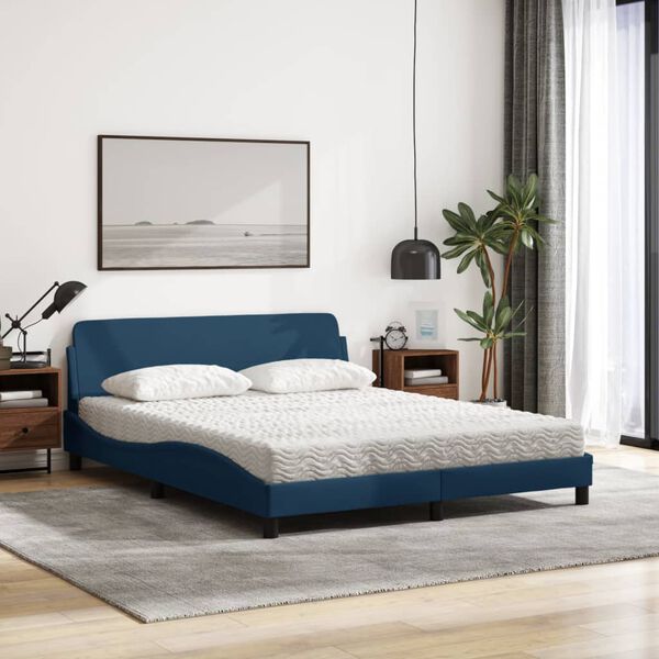 vidaXL Lit avec matelas Dover bleu 160x200 cm tissu