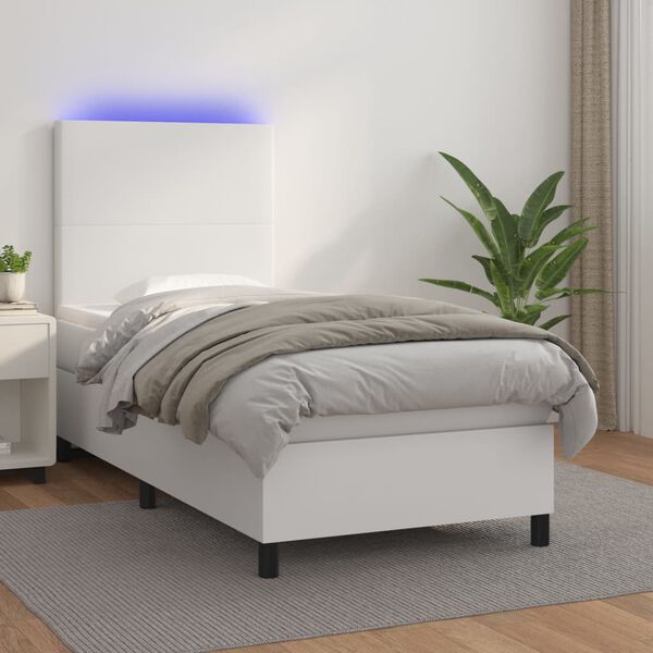 vidaXL Sommier &agrave; lattes de lit avec matelas et LED Blanc 100x200 cm