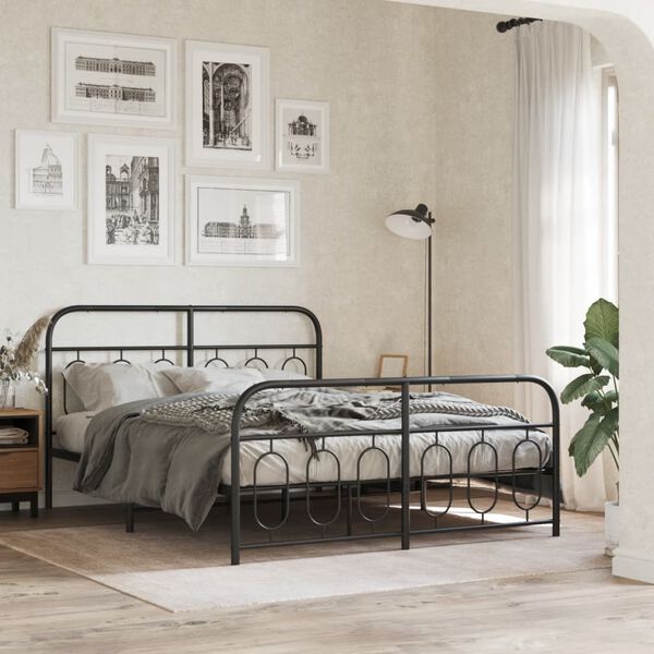 vidaXL Cadre de lit métal sans matelas avec pied de lit noir 140x190cm
