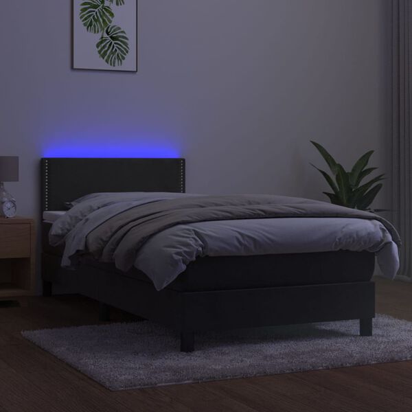 vidaXL Sommier &agrave; lattes de lit avec matelas et LED Gris fonc&eacute; 80x200cm