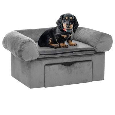 vidaXL Canapé pour chien avec tiroir Gris 75x50x38 cm Peluche