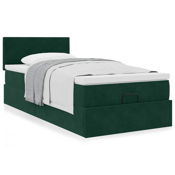 vidaXL Cadre de lit ottoman avec matelas vert fonc&eacute; 90x200 cm velours