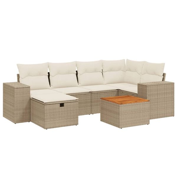 vidaXL Salon de jardin avec coussins 7 pcs beige r&eacute;sine tress&eacute;e