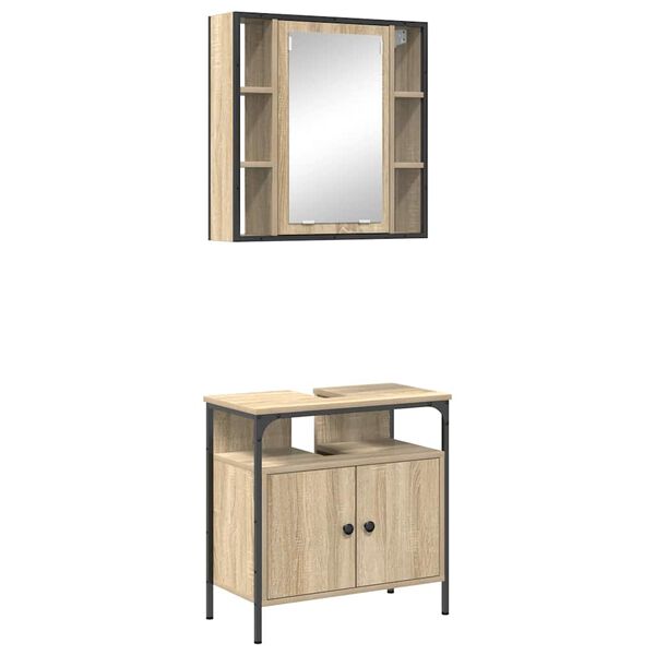 vidaXL Ensemble de mobilier de salle de bain avec &eacute;tag&egrave;re 2 pcs Marron