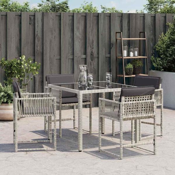vidaXL Chaises de jardin avec coussins lot de 4 gris clair poly rotin