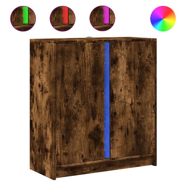 vidaXL Buffet avec LED ch&ecirc;ne fum&eacute; 77x34x85 cm bois d'ing&eacute;nierie