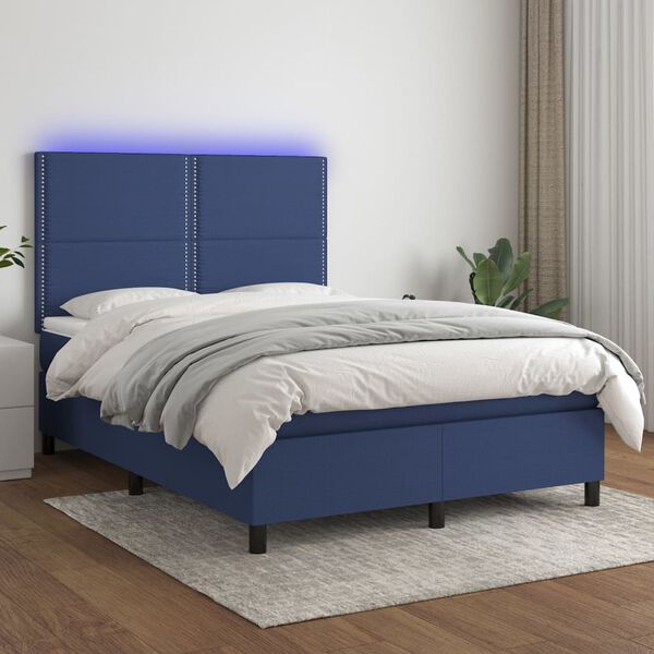vidaXL Sommier &agrave; lattes de lit et matelas et LED Bleu 140x190 cm Tissu