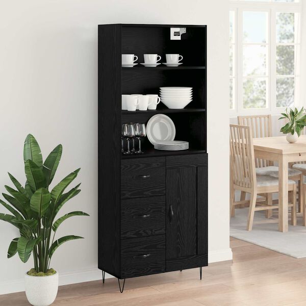 vidaXL Haut Armoire Ch&ecirc;ne noir 69,5 x 34 x 180 cm Bois d'ing&eacute;nierie