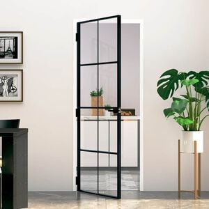 vidaXL Porte d'int&eacute;rieur Noir 76x201,5 cm Tremp&eacute; verre aluminium fin