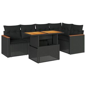 vidaXL Salon de jardin 6 pcs avec coussins noir r&eacute;sine tress&eacute;e acacia