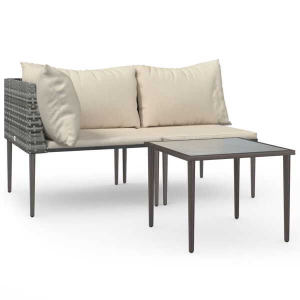 vidaXL Salon de jardin 3 pcs avec coussins Gris Résine tressée