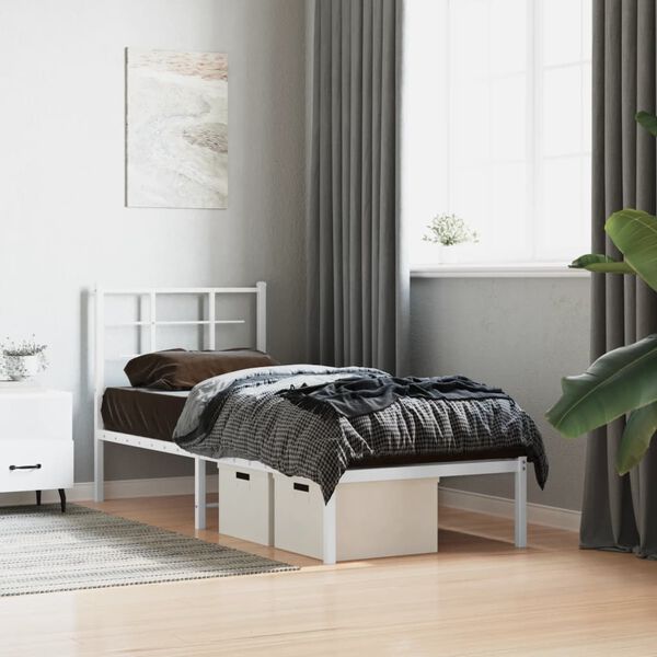 vidaXL Cadre de lit métal sans matelas avec tête de lit blanc 75x190cm