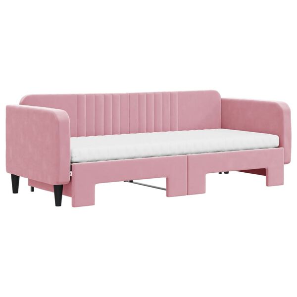 vidaXL Lit de jour avec lit gigogne et matelas rose 80x200 cm velours
